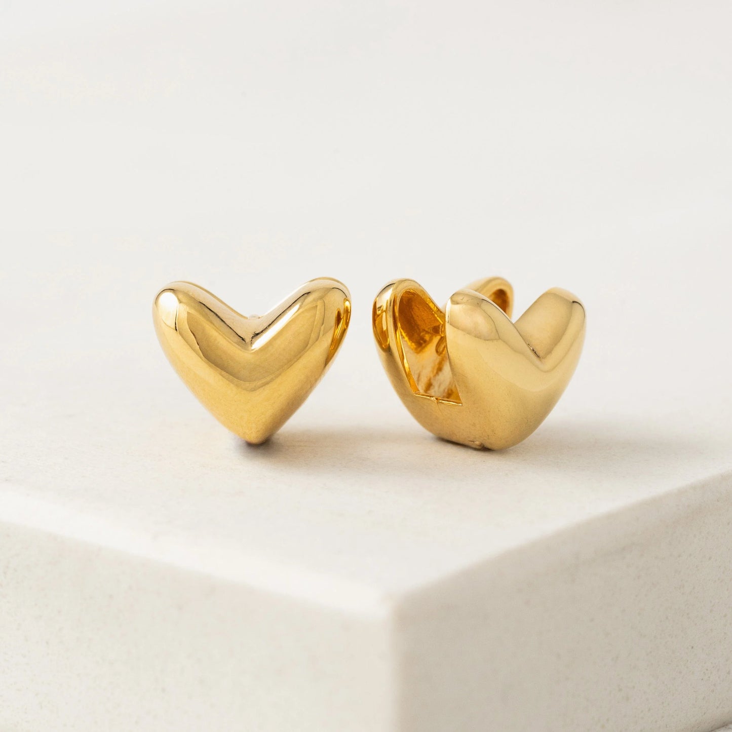 Heart Puff Hoop Earrings - Gold