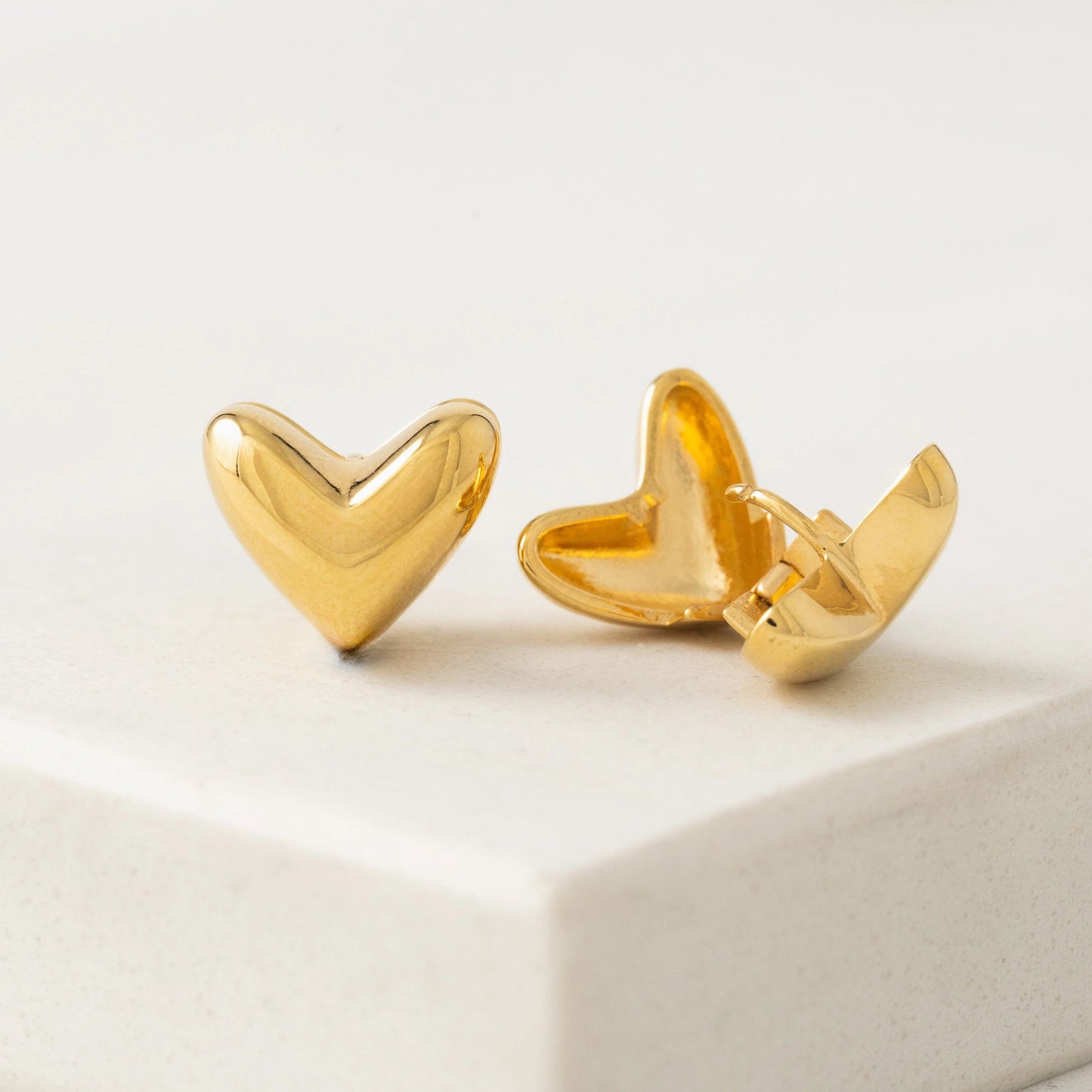 Heart Puff Hoop Earrings - Gold