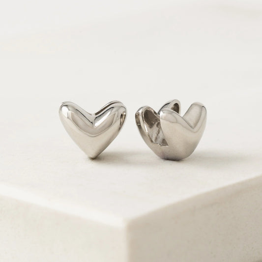 Heart Puffy Hoops Silver