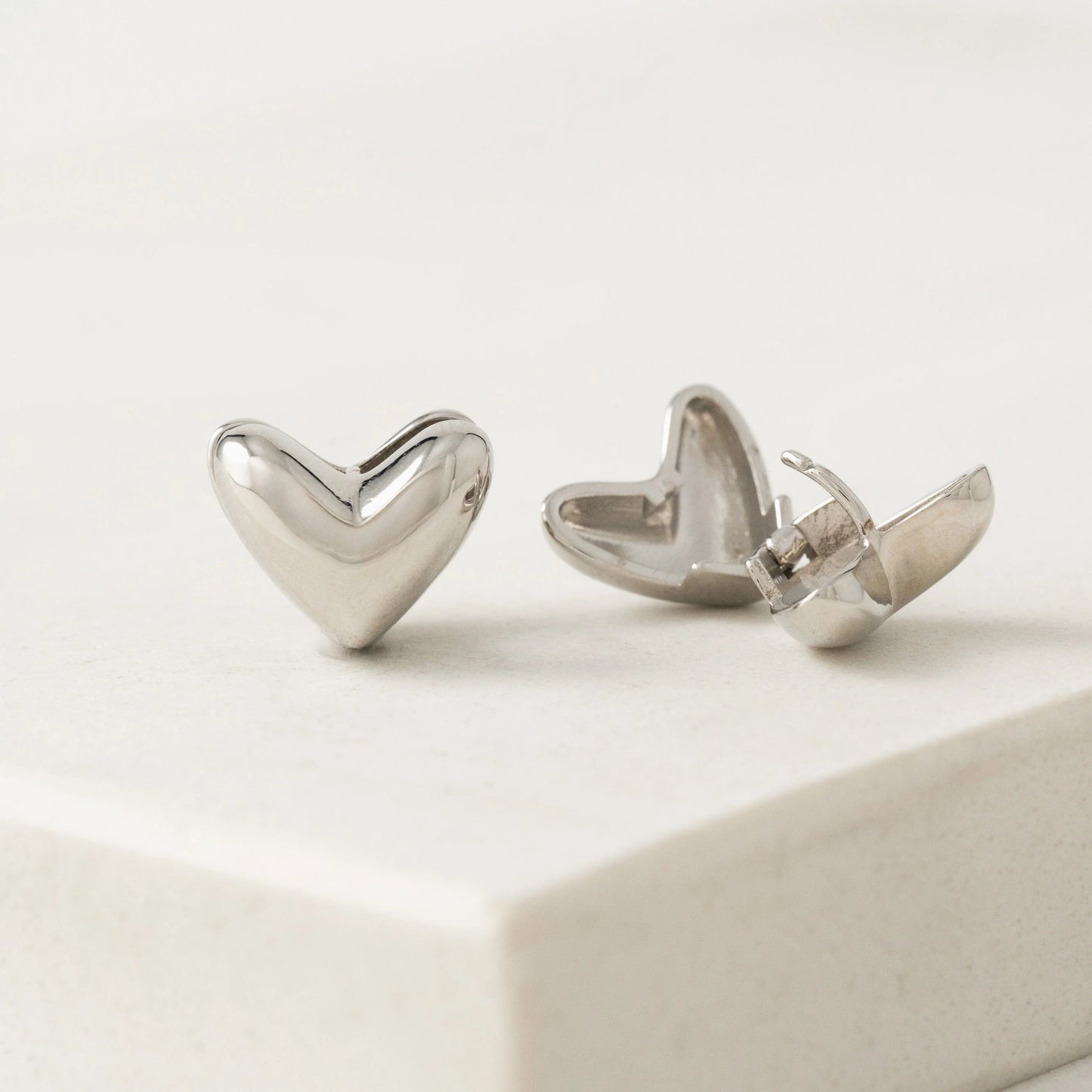 Heart Puffy Hoops Silver