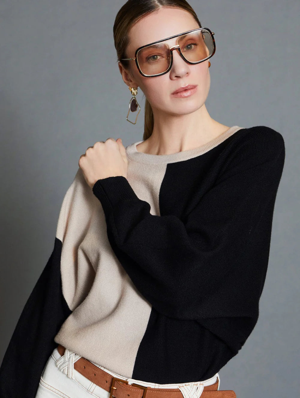 Skatie Bicolour Black & Beige viscose Sweater