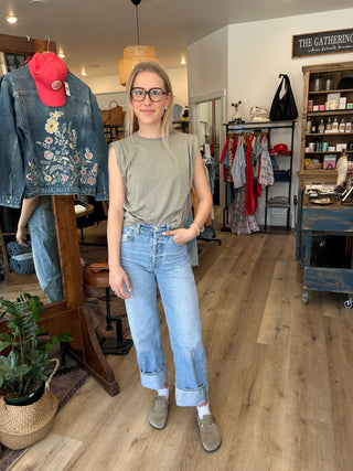 Lita Pleat Tee in Desert Sage