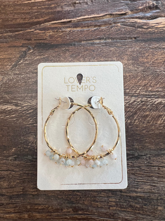 Sorrento Gemstone Beaded Hoop Earrings - Morganite