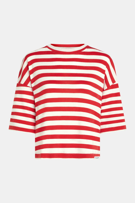 T-SHIRT STRIPE (W25T1188) TOMATO - ECRU