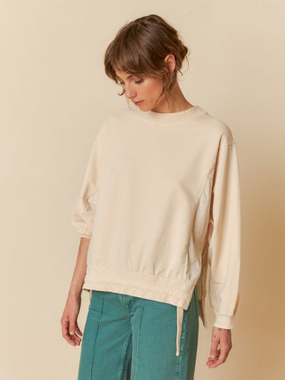 COTTON SWEATSHIRT WITH TIES-Cream