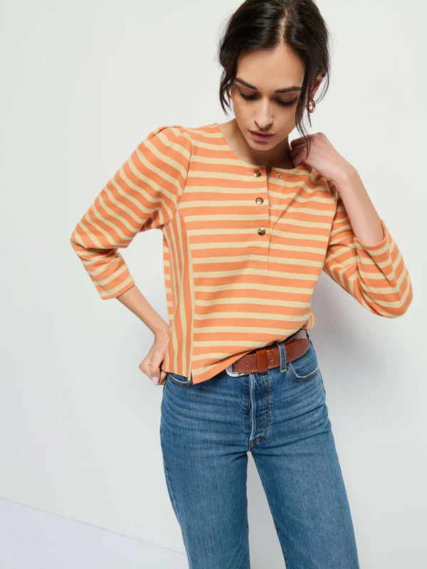 Janney Stripe Henley - Caramel Prato Stripe