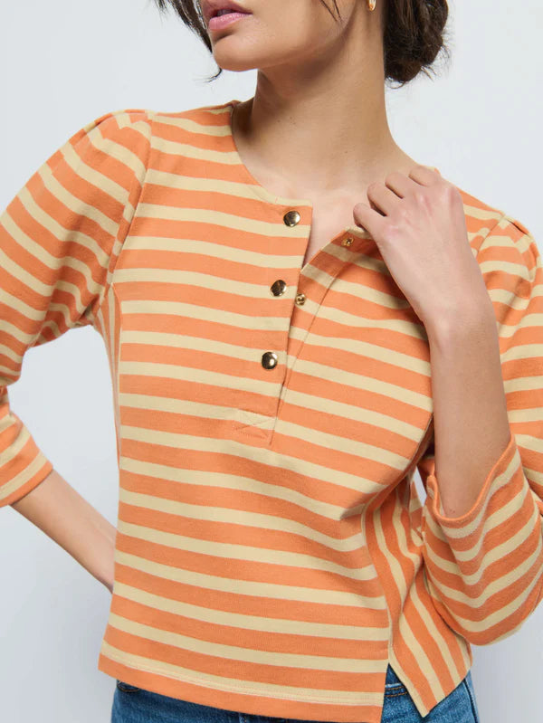 Janney Stripe Henley - Caramel Prato Stripe