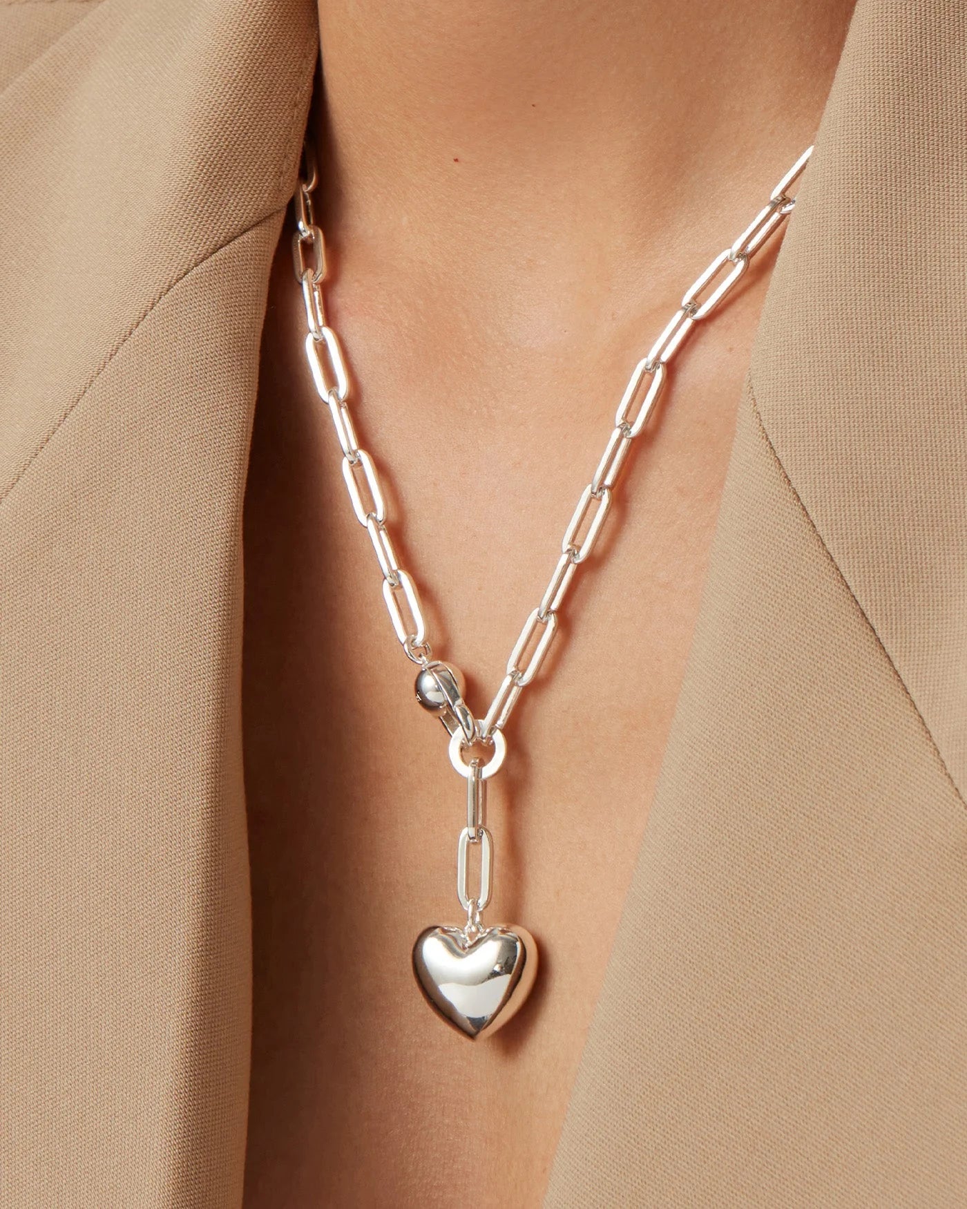 Puffy Heart Chain -Silver