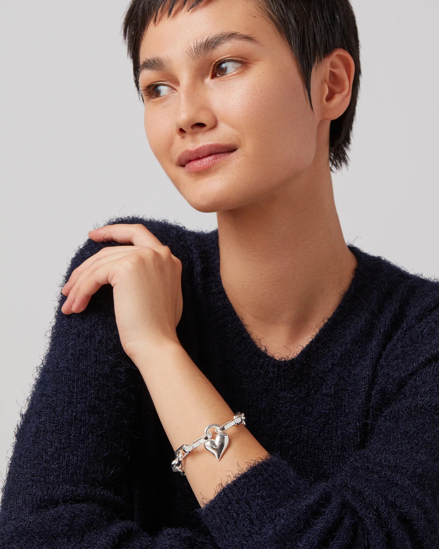 Padlock Heart Chain Bracelet in Silver