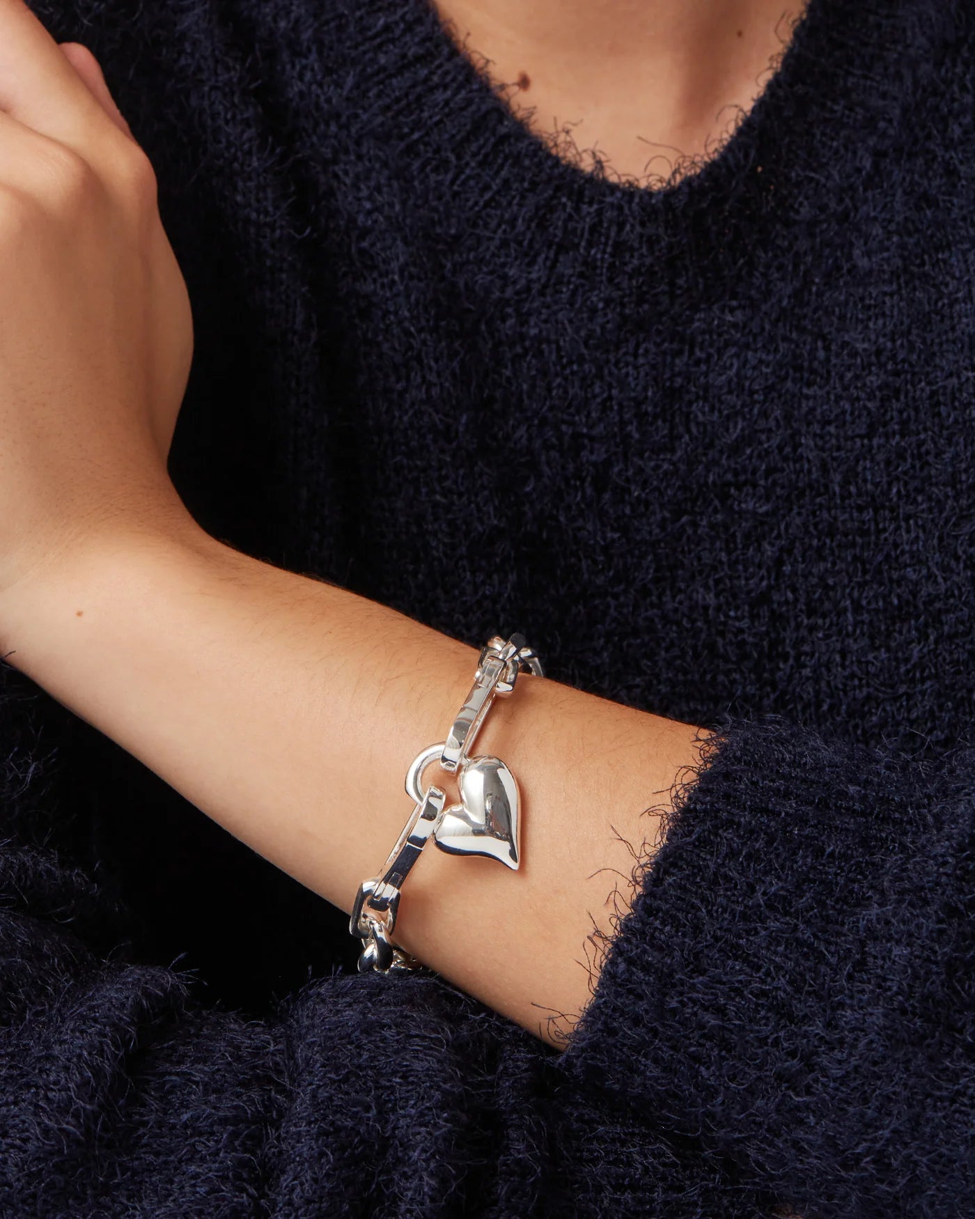 Padlock Heart Chain Bracelet in Silver