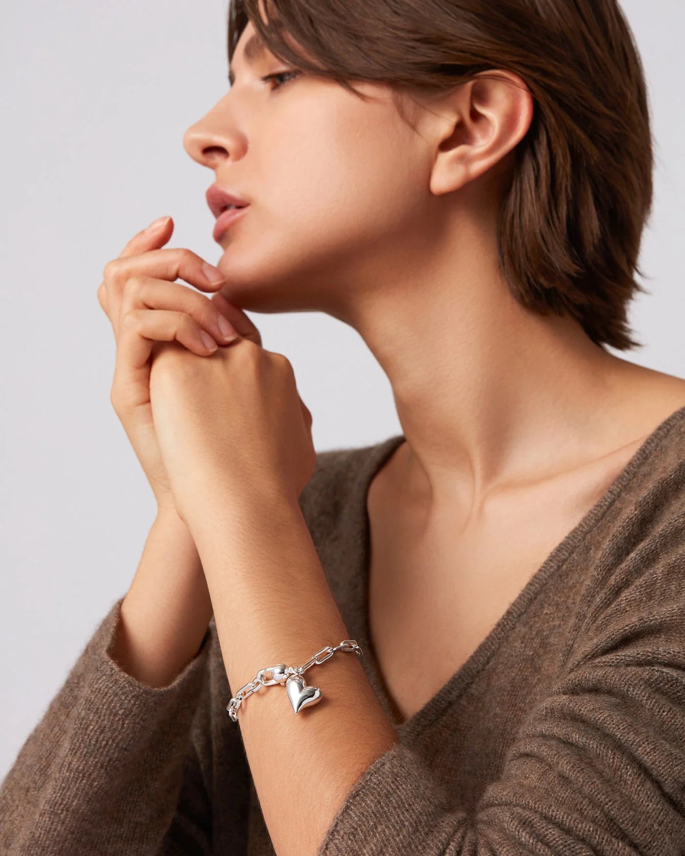 Puffy Heart Bracelet in Silver