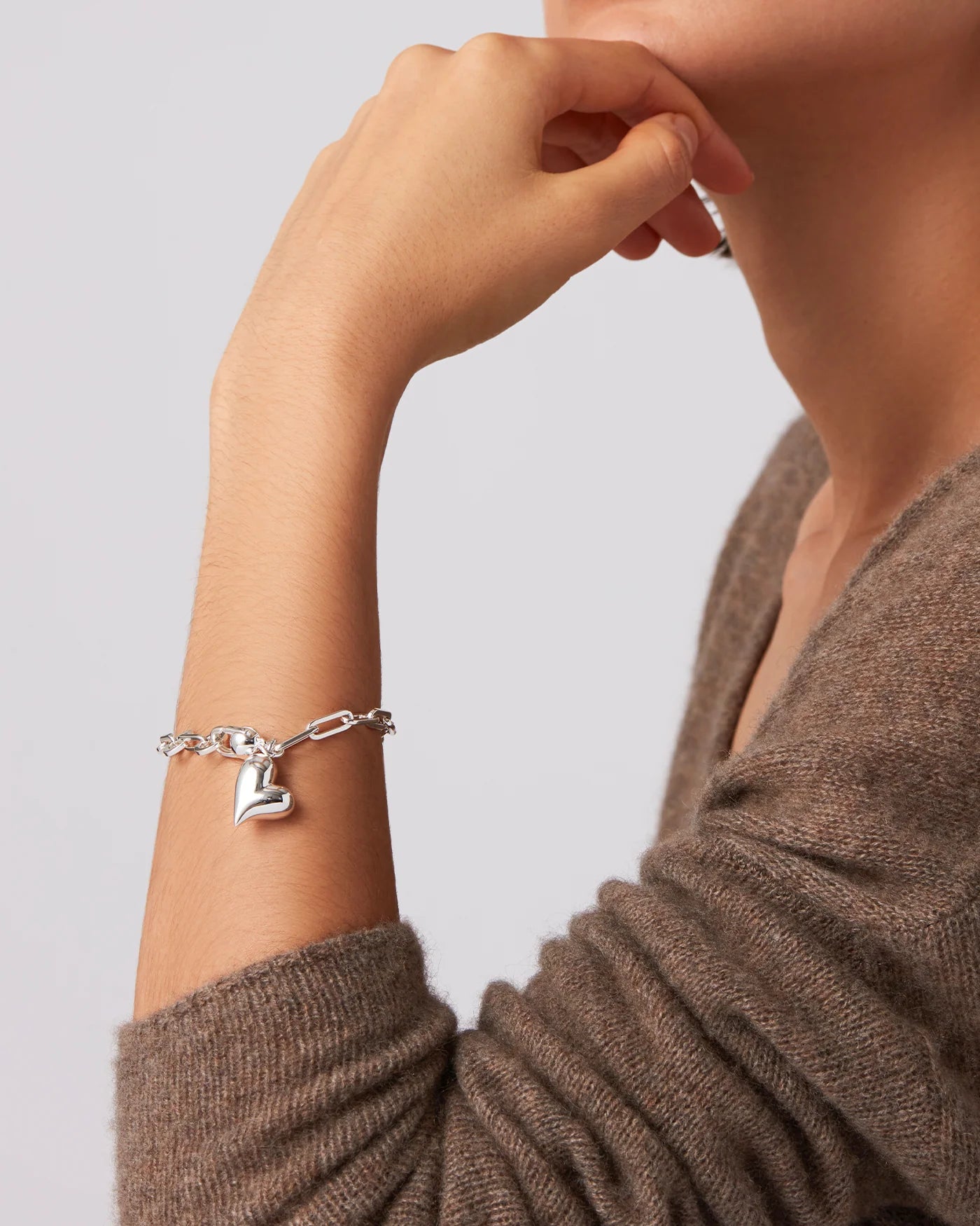 Puffy Heart Bracelet in Silver