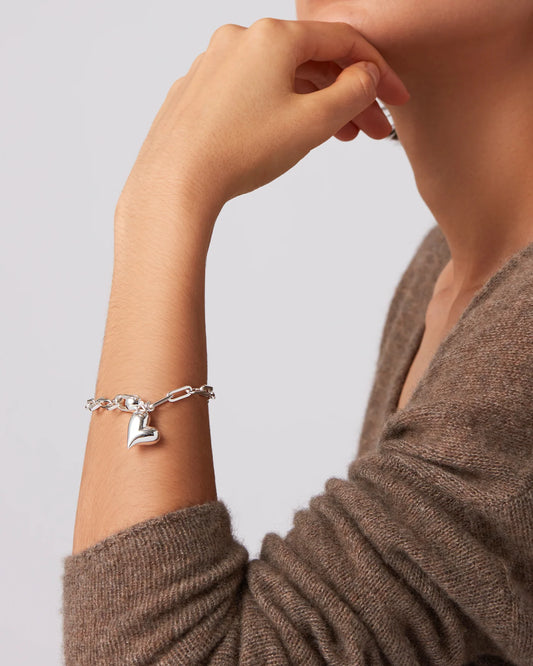 Puffy Heart Bracelet in Silver