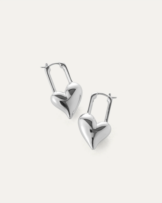 Padlock Heart Earrings in Silver
