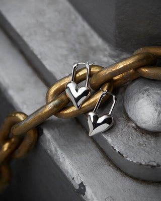 Padlock Heart Earrings in Silver