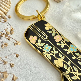 "Dolly" Cowboy Boot Enamel Keychain In Black/Gold