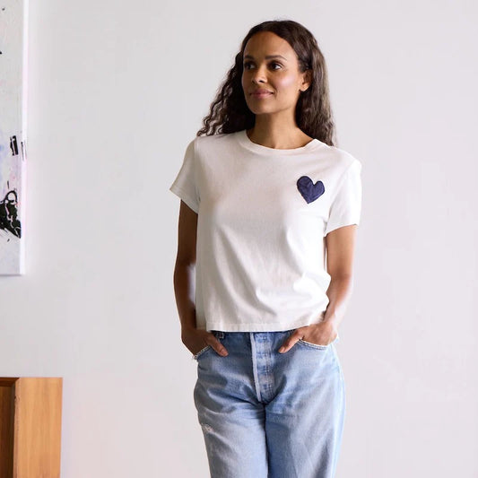 The Suke Tee Contrast Imperfect Heart -White