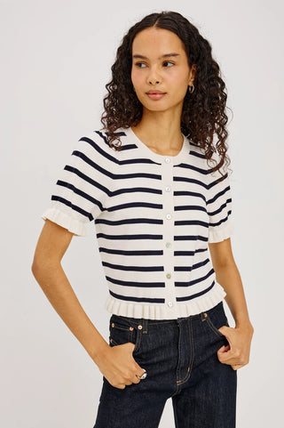 Lora Top in Ivory Navy Stripe