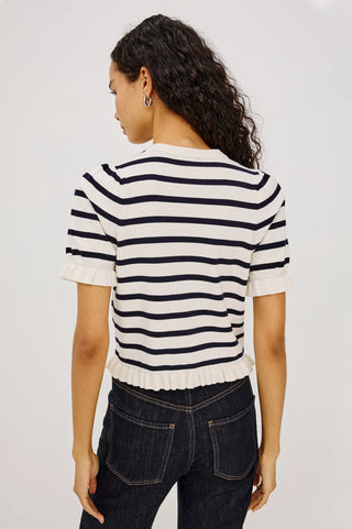 Lora Top in Ivory Navy Stripe