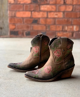 Liberty Black Adela Garden Tan Floral Short Bootie