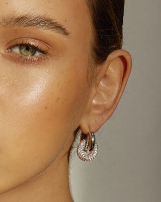 The Pave Interlock Hoops - Silver