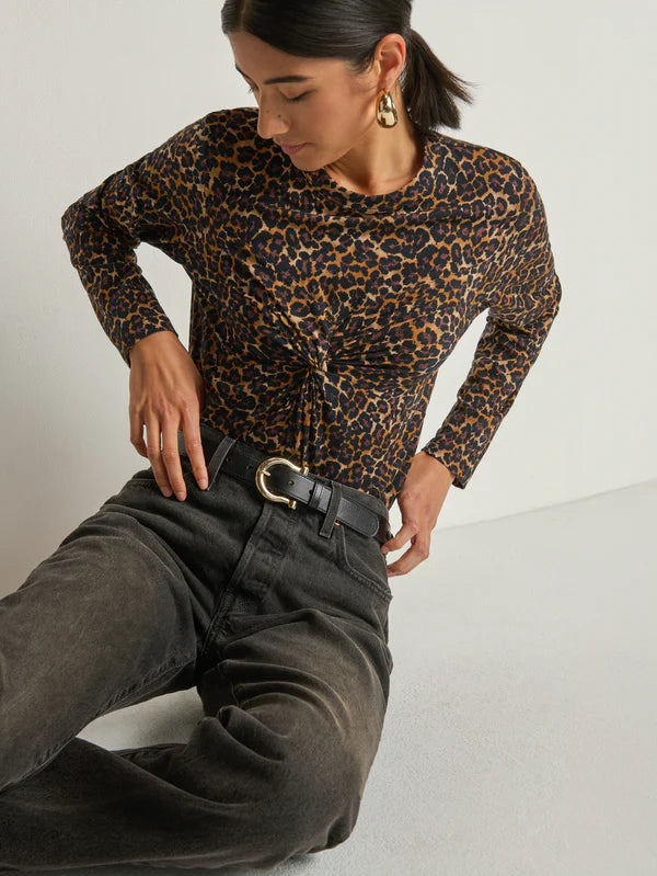 Marion Twist Front Tee in Winter Leopard