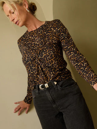 Marion Twist Front Tee in Winter Leopard
