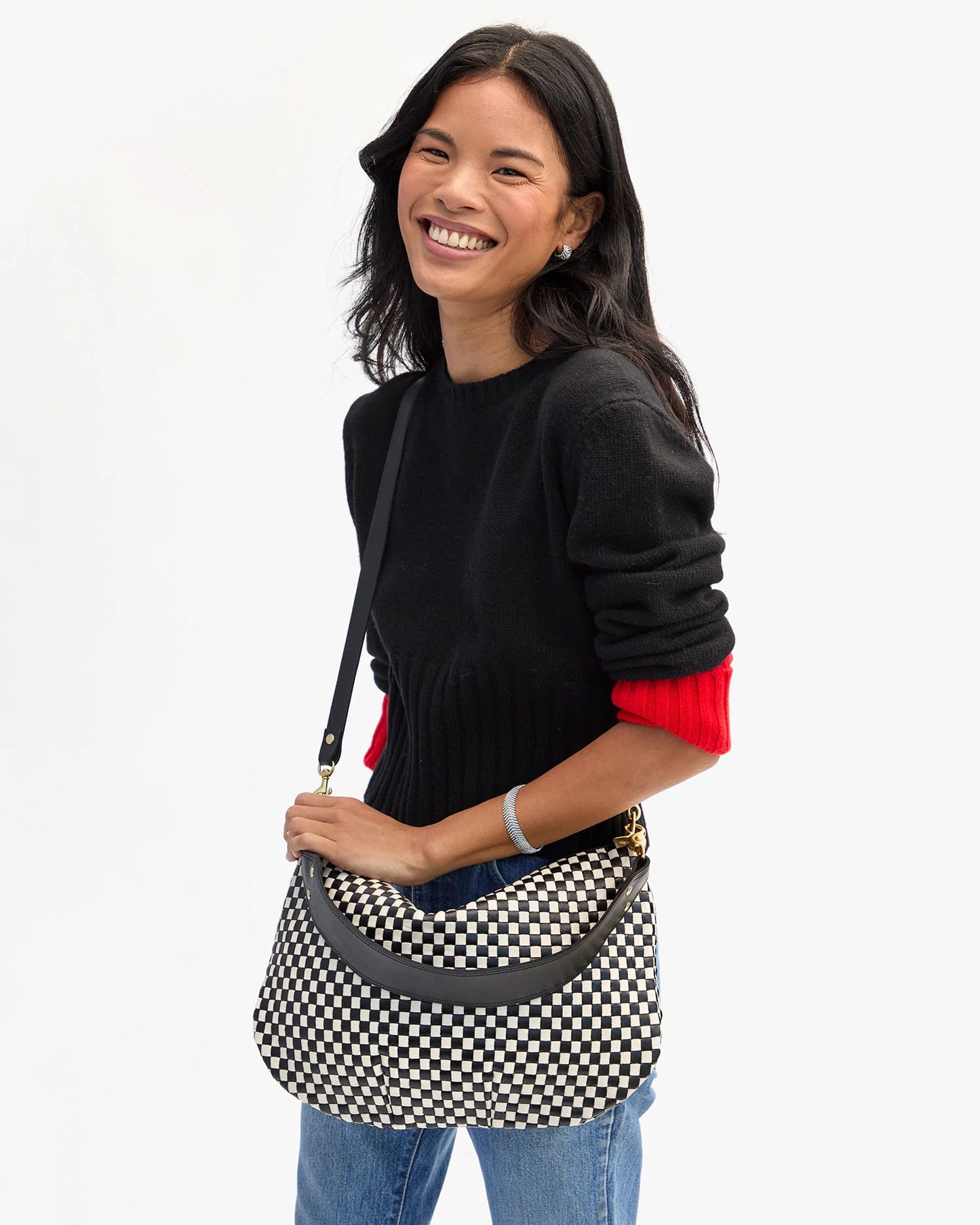 Moyen Messenger Bag - Black/Cream Woven Checker