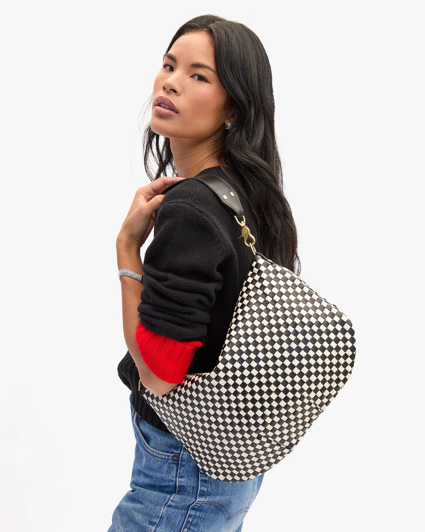 Moyen Messenger Bag - Black/Cream Woven Checker