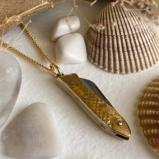 Filet Fish Shaped Pocket Knife Charm Necklace