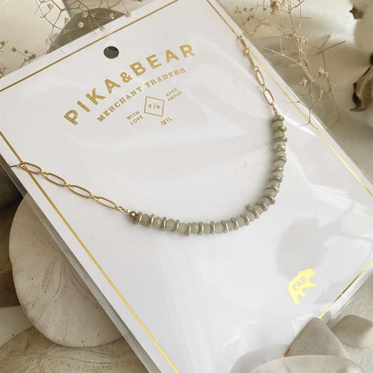 Meera Bead Necklace in Gold (Sage)