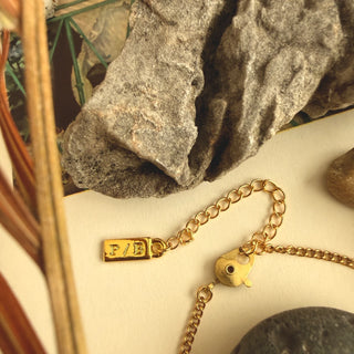 "Reynard" Fox Cold Oval Porcelain Charm Necklace In Gold