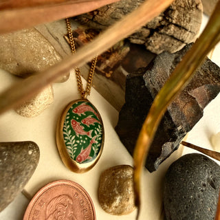 "Unzari" Koi Fish Oval Cold Porcelain Charm Necklace In Gold