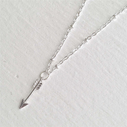 Bullseye Tiny Arrow Charm Necklace in Silver
