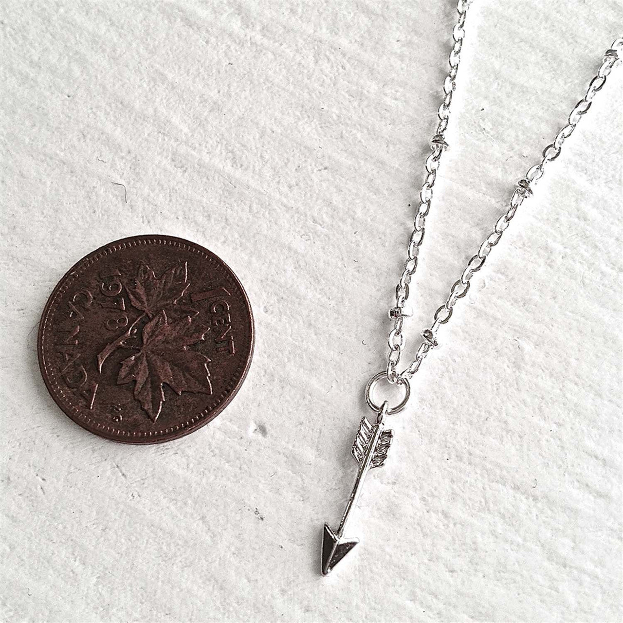 Bullseye Tiny Arrow Charm Necklace in Silver
