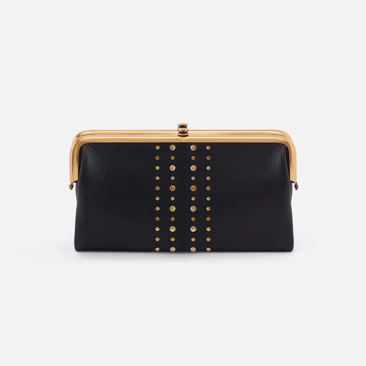 Lauren Clutch Wallet in Pebbled Leather - Black with Studs