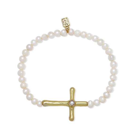 Poetic Cross Pearl Stretch Bracelet