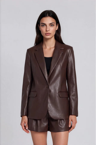 Modern Cosmopolitan Leather Blazer in Chestnut
