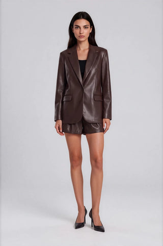 Modern Cosmopolitan Leather Blazer in Chestnut