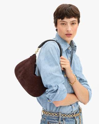 Petit Moyen Messenger - Truffle Suede w/ Whipstitch