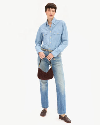 Petit Moyen Messenger - Truffle Suede w/ Whipstitch