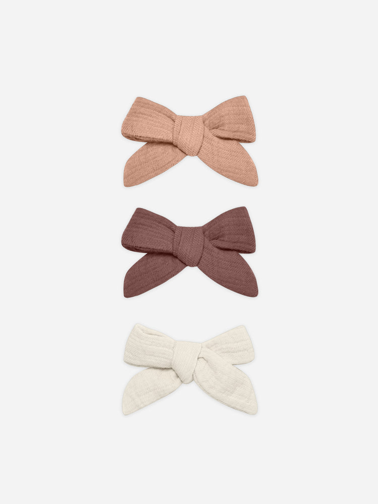 Bow W. Clip, Set Of 3 Rose, Plum, Natural
