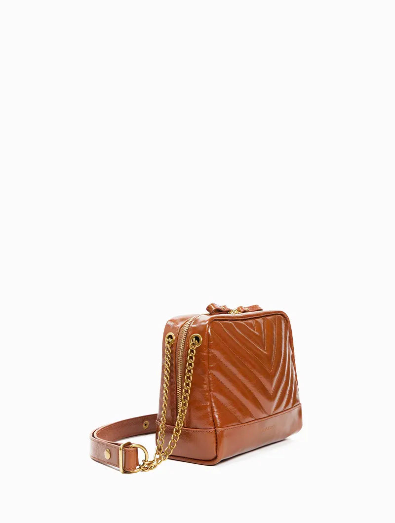 Rio Bag in Cognac Cracked Glossy Leather