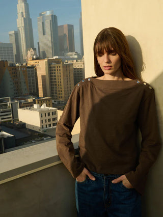 Rochelle Boatneck Tee in Espresso