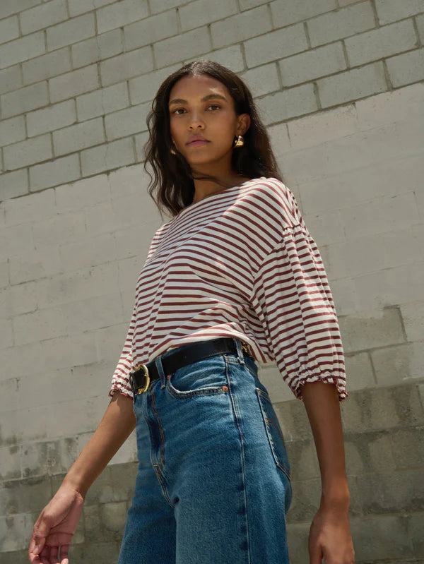 Sandra Boatneck Top in Sable Stripe
