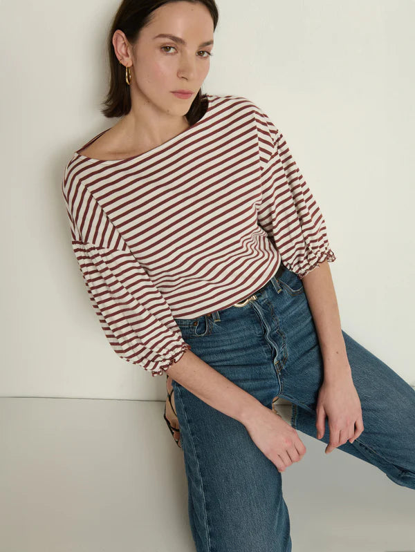 Sandra Boatneck Top in Sable Stripe