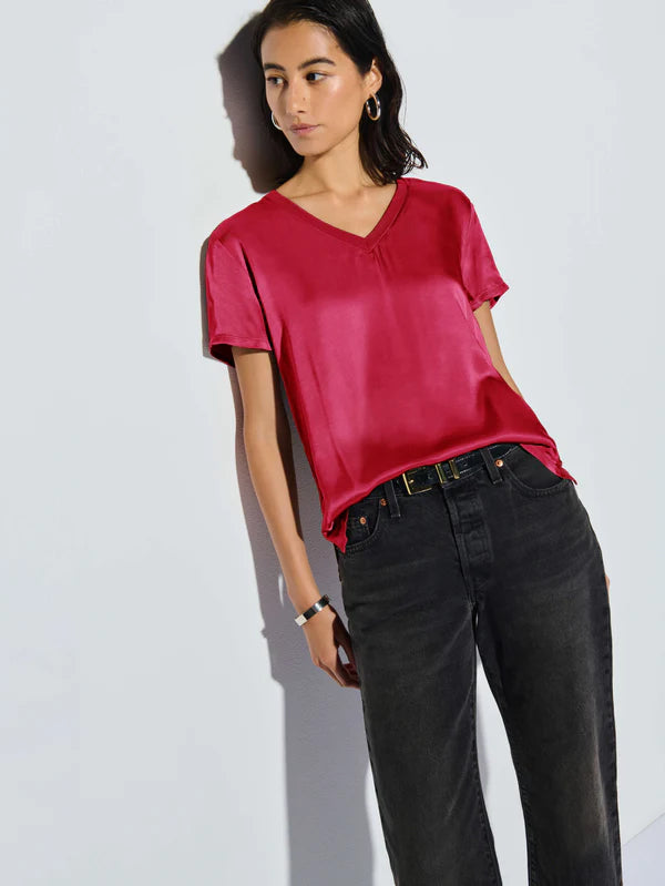 June V Neck Tee - Raspberry Jam