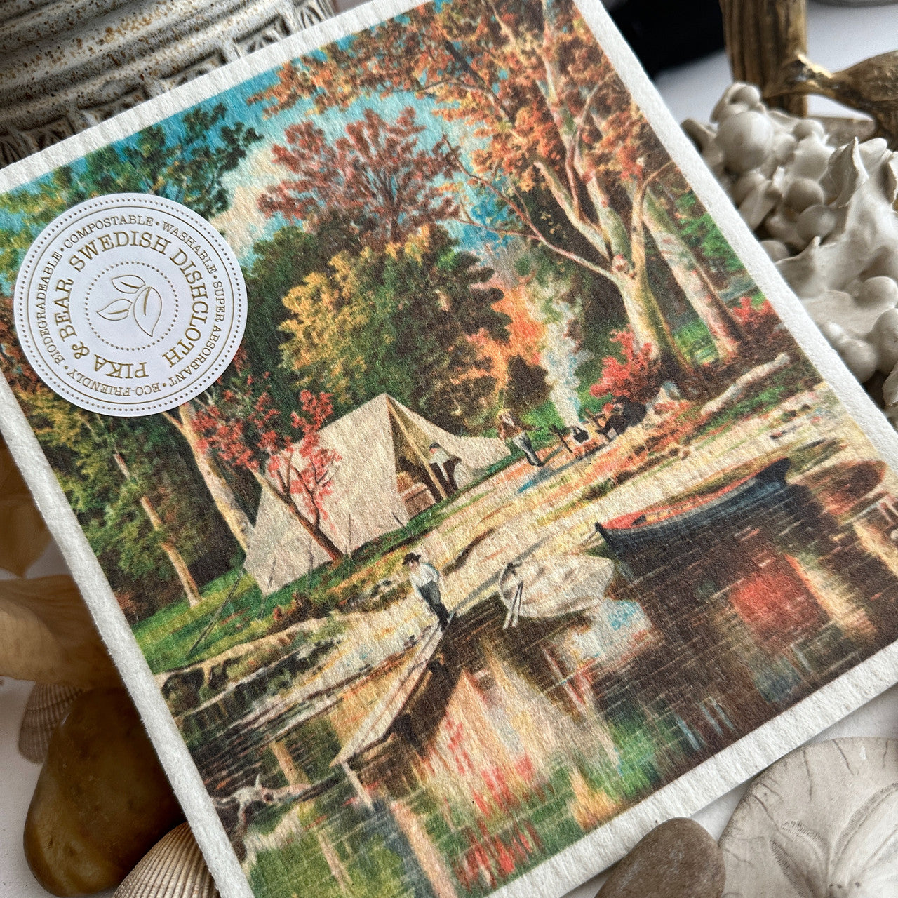 Turtle Creek Camp Autumn Camping Swedish Dishcloth