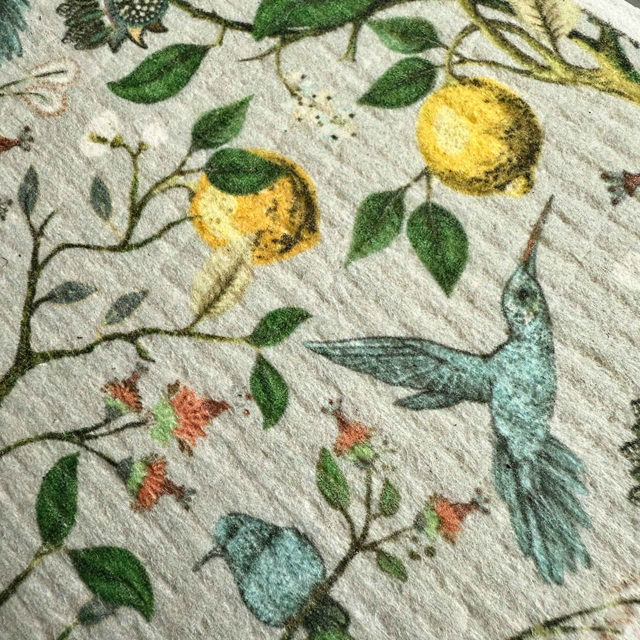 Jacobean Hummingbird & Flower Swedish Dishcloth