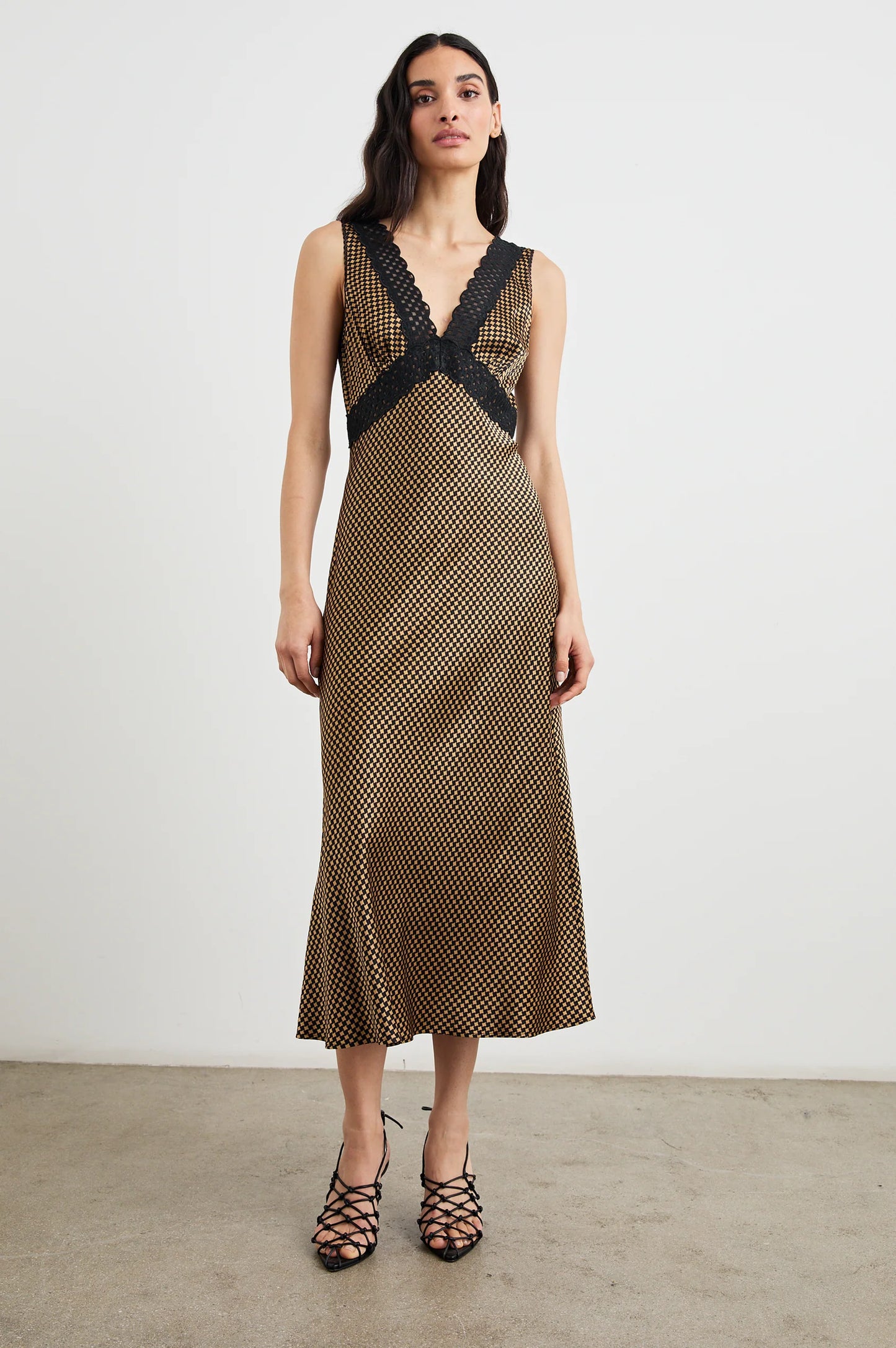 Simona Dress Gold Houndstooth